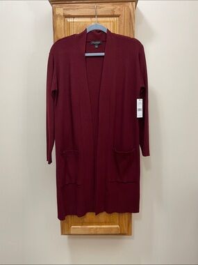 Liverpool Women's Burgundy Open-Front Long Cardigan Sweater Size Small NWT